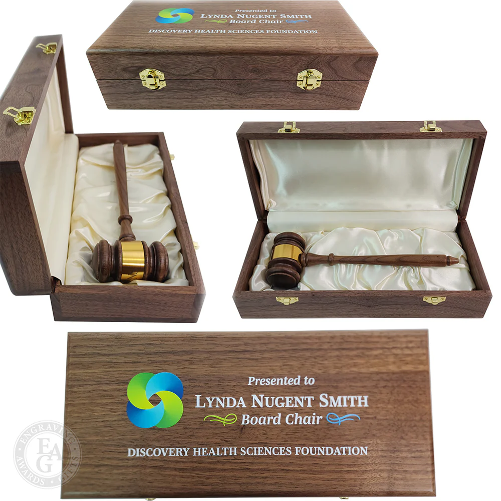 10-1/2" American Walnut Gavel Presentation Set - Image 6