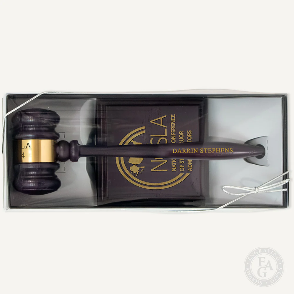 10-1/2" Deep Plum Presentation Gavel & Sound Block Set - Image 6