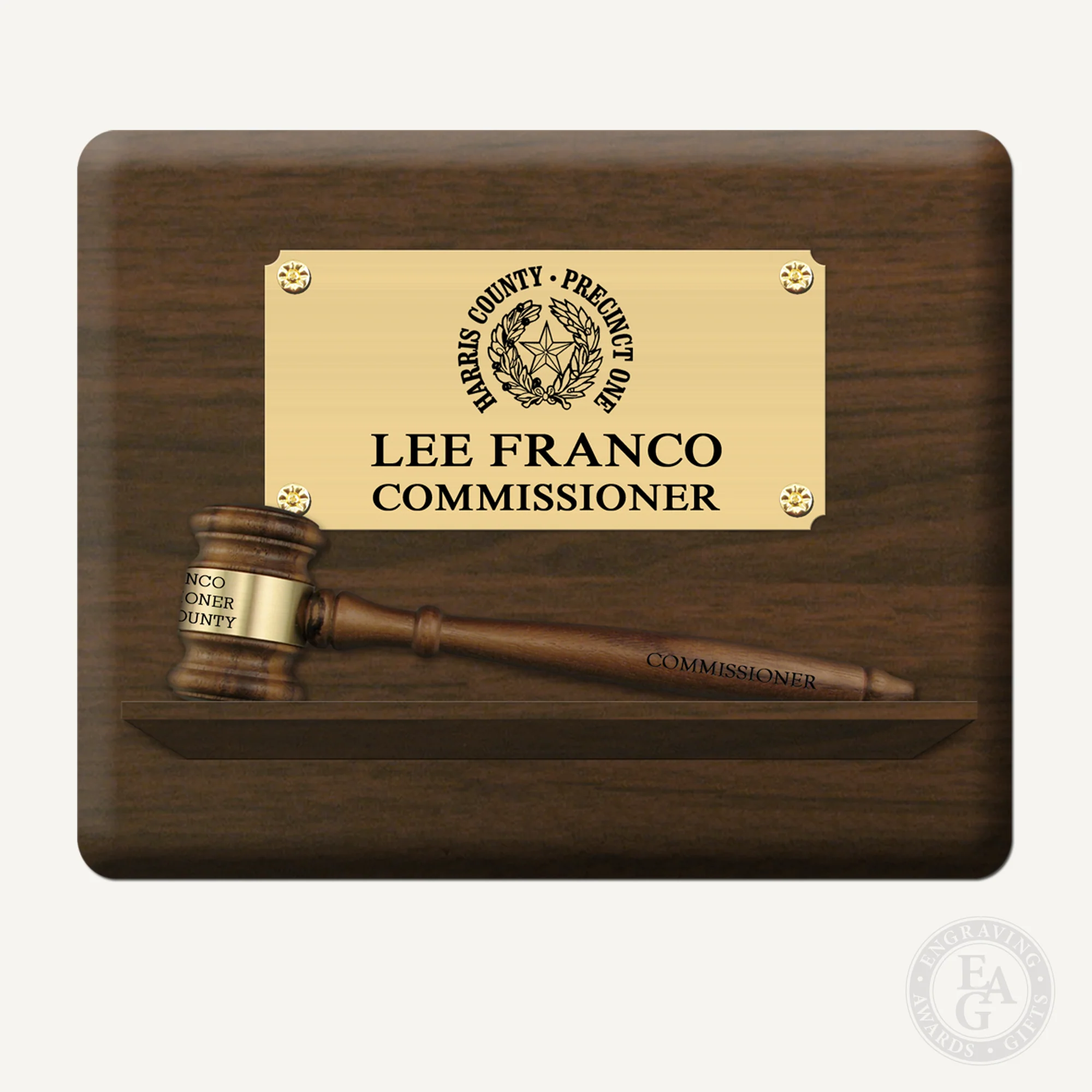 10" x 8" Genuine Walnut 8" Gavel Pedestal Plaque - Image 3